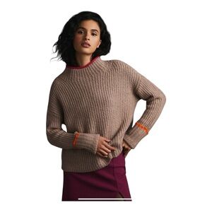 Anthropologie Maeve Mock Neck Chunky Ribbed Knit With Contrasting Trim